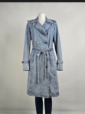 Vintage STOOSH-Light Wash Denim Trench Coat with Belt